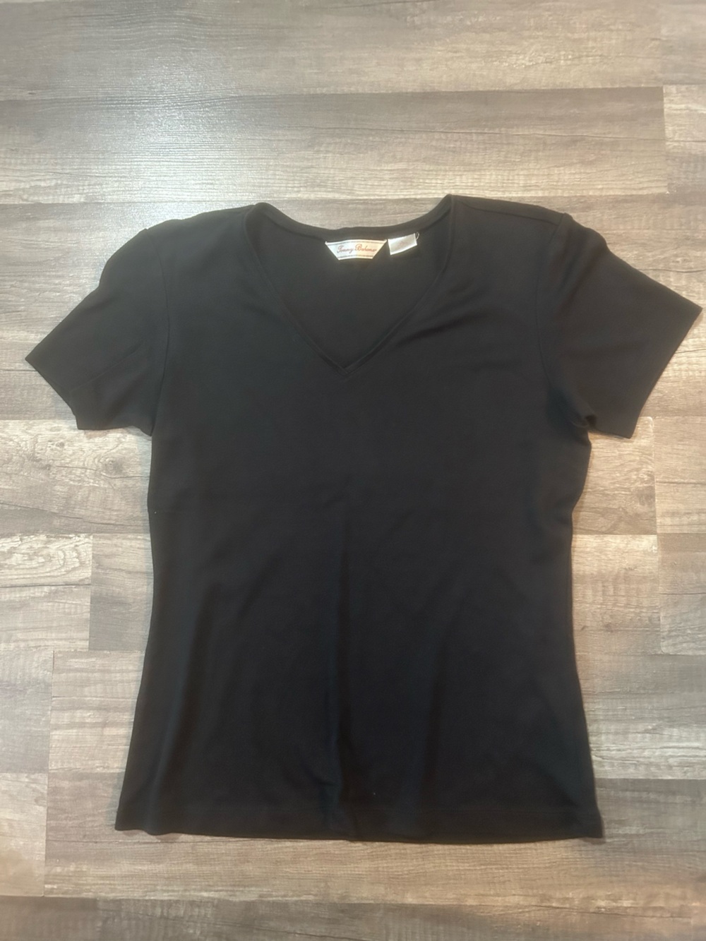 Tommy Bahama Black 75% Silk V-Neck Short Sleeve Tee Size Small
